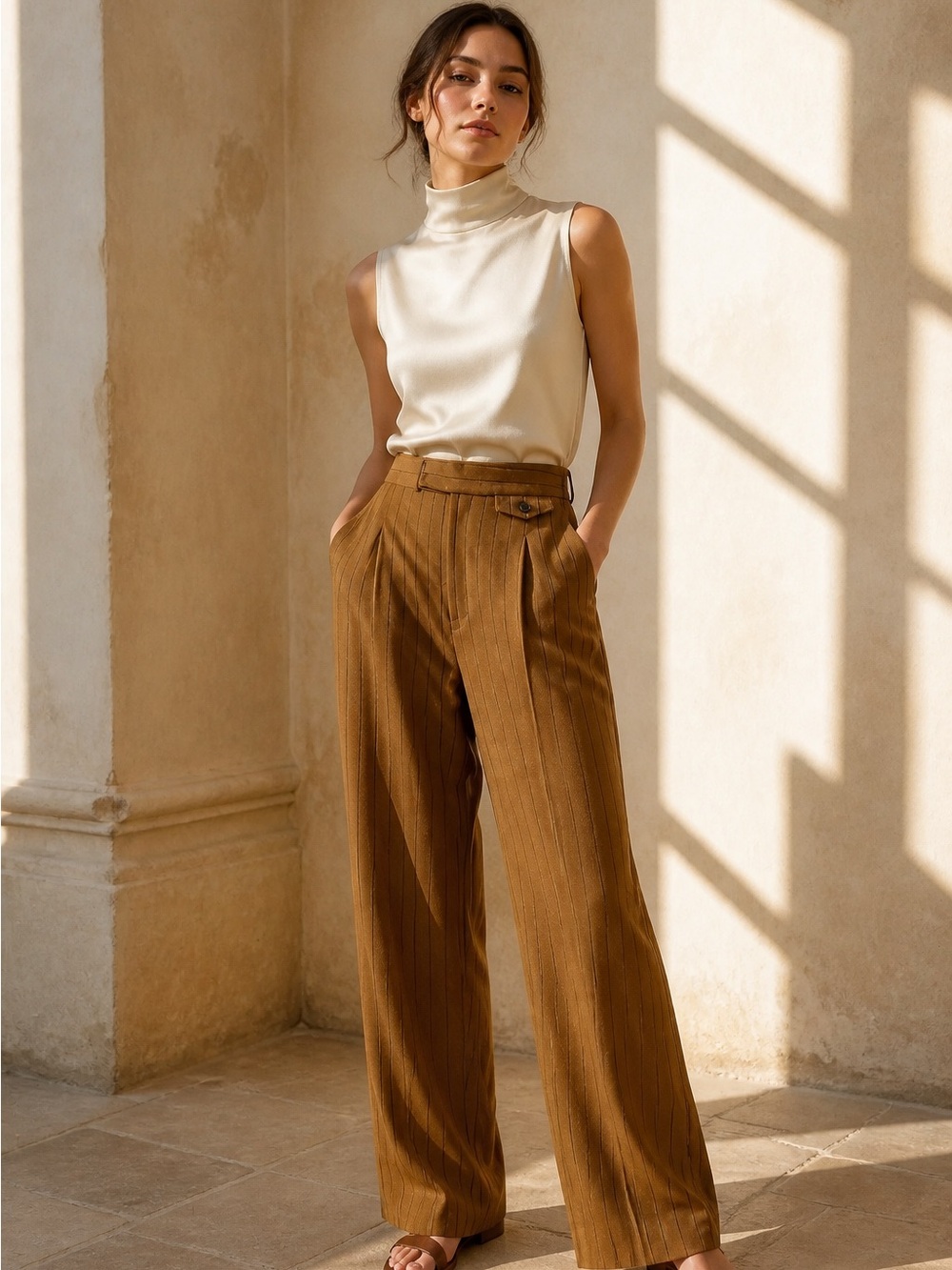 Madewell The High Rise Rosedale Wide-Leg Trouser Wool Blend Striped Women 4